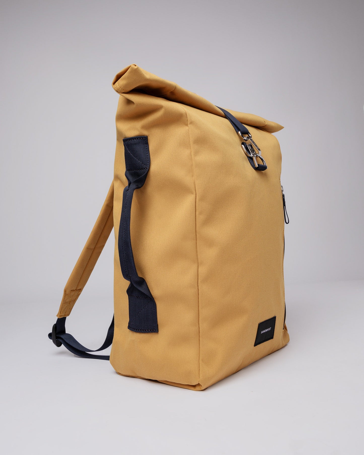Sac à dos rolltop en matière recyclée | Jaune "dante vegan honey yellow with blue webbing"