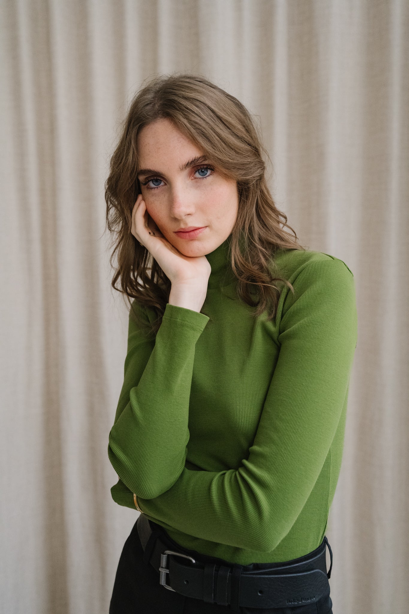 sous-Pull col montant en coton bio | vert "garden green rib aine"