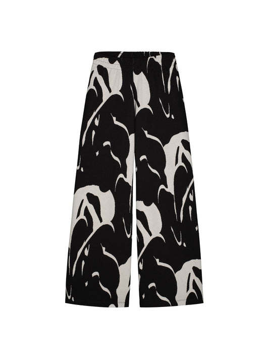 Pantalon ample en coton bio | Multicolore "waving jacquard pants sylvan green/ black"