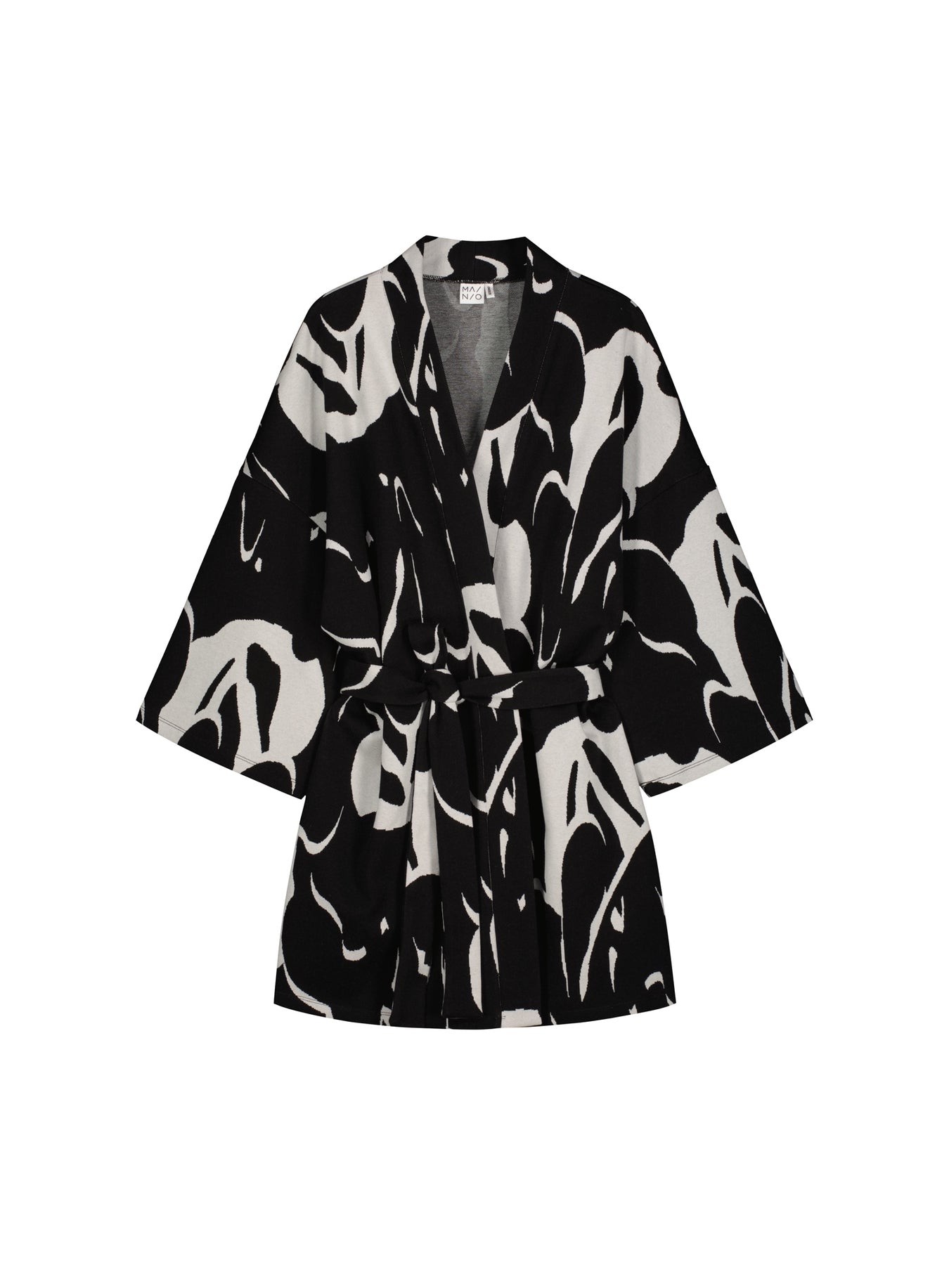 Veste kimono en coton bio | Multicolore "waving jacquard kimono jacket sylvan green/ black"