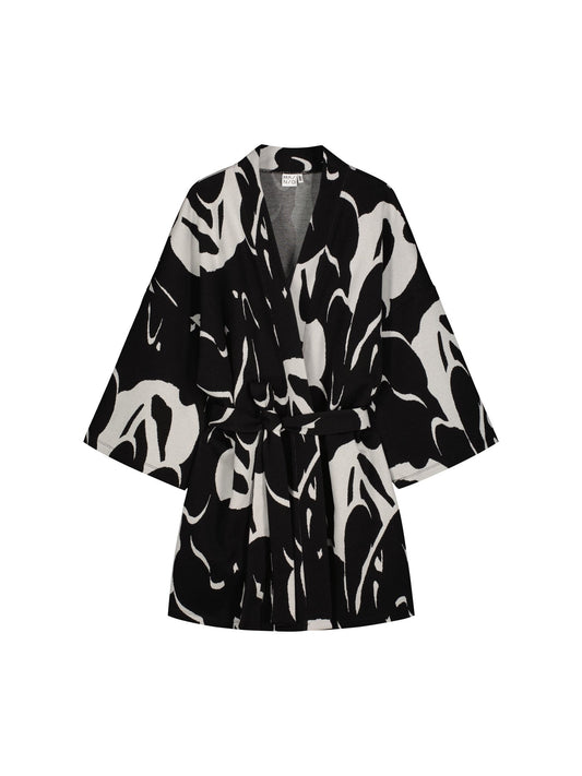 Veste kimono en coton bio | Multicolore "waving jacquard kimono jacket sylvan green/ black"