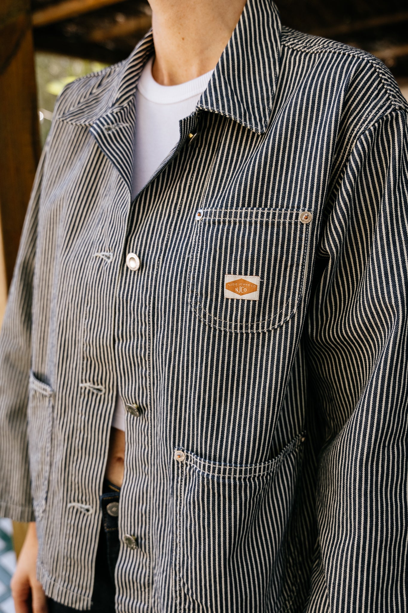 Veste en coton bio | Rayée bleu et blanc "eva hickory striped jacket blue/offwhite"