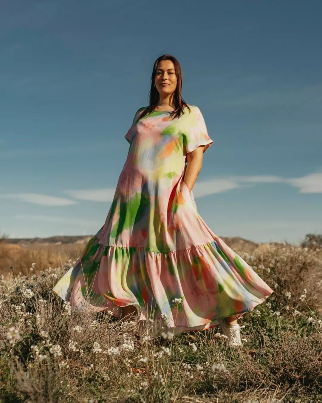 Robe longue en tencel | Multicolore "pink bloom maxi dress multicolor"