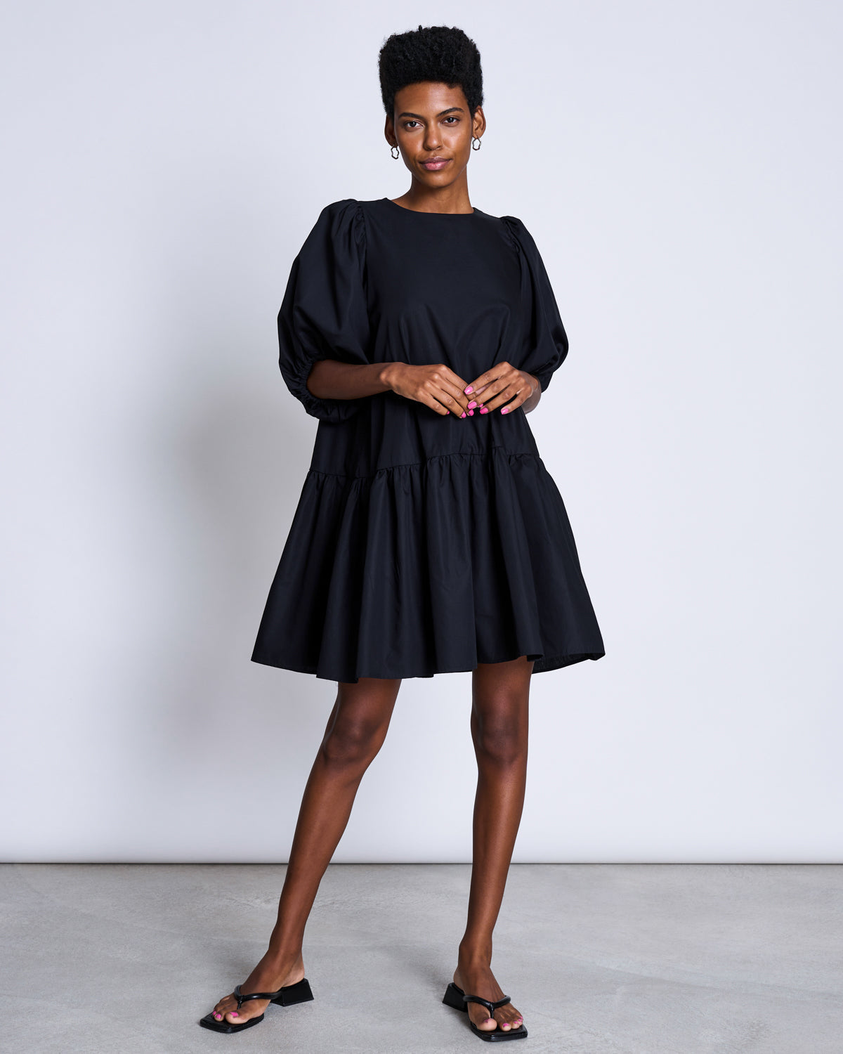 Robe noire manches bouffantes en coton bio - luna black