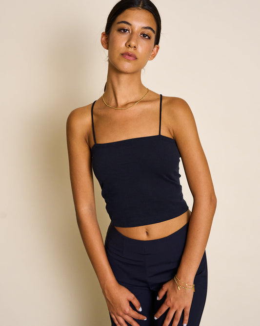 Crop top noir en coton bio - SOL black