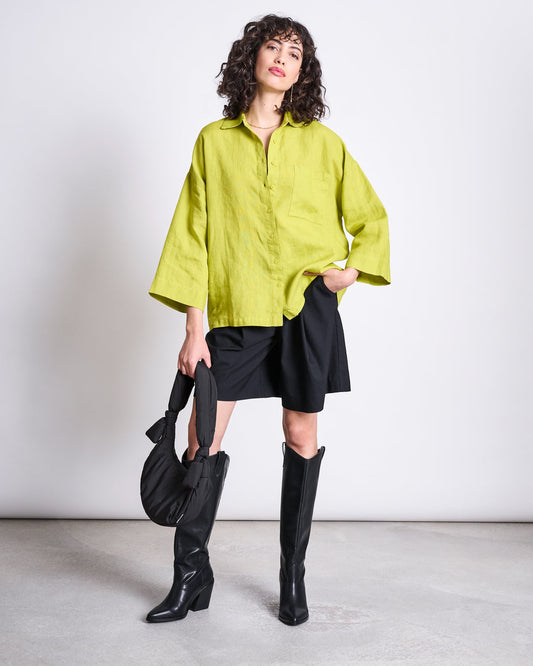 Chemise oversize vert en lin - shirt mons sprout