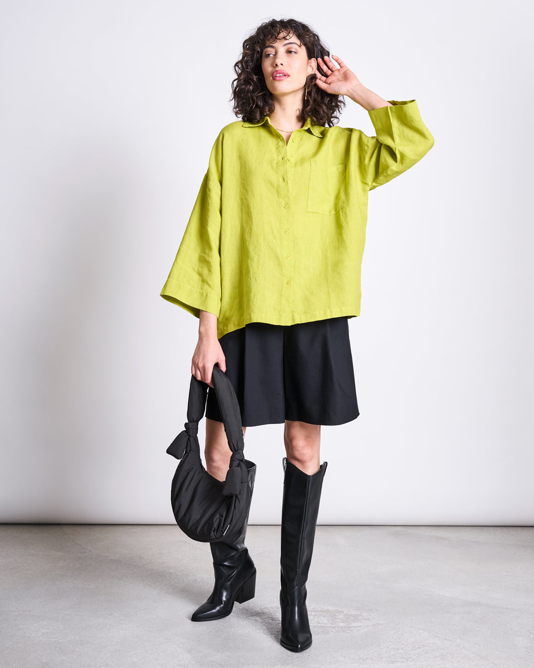 Chemise oversize vert en lin - shirt mons sprout
