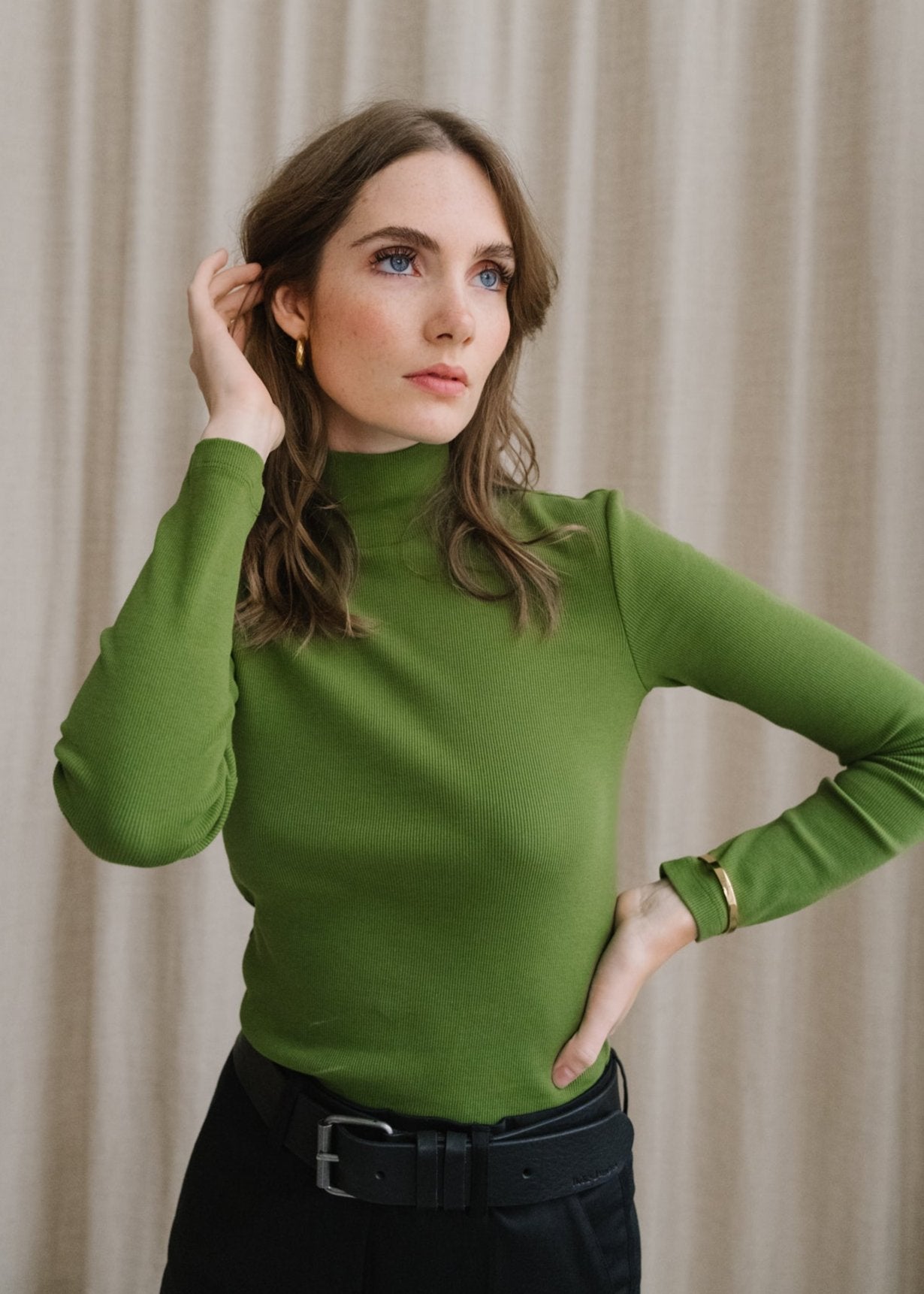 sous-Pull col montant en coton bio | vert "garden green rib aine"