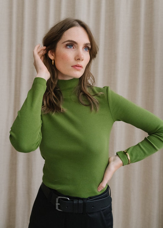 sous-Pull col montant en coton bio | vert "garden green rib aine"