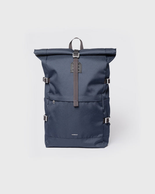 Sac à dos 26L en matières recyclées | bleu "icon rolltop backpack l - navy with black leather"