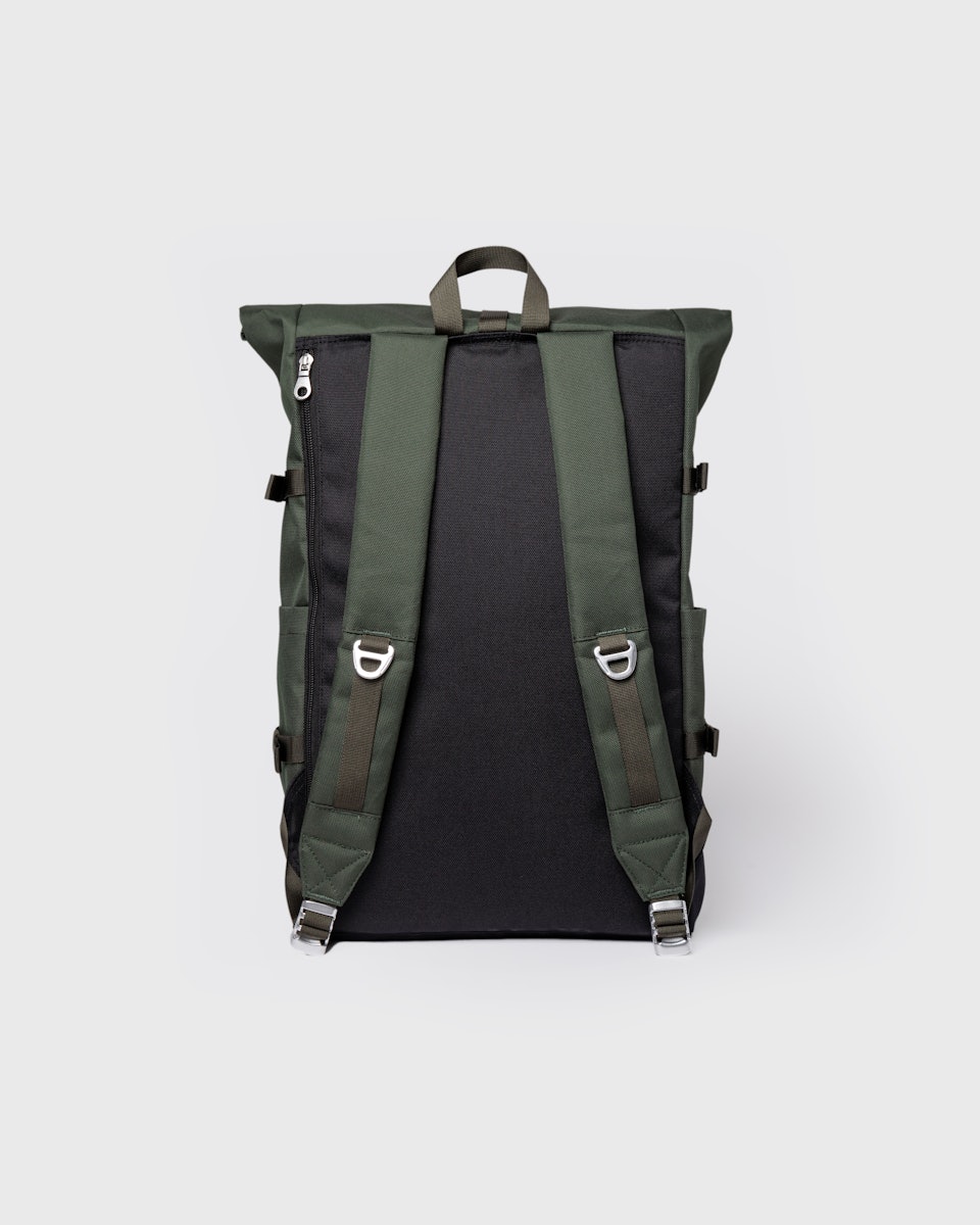 Sac à dos 26L en matières recyclées | vert "icon rolltop backpack l - dawn green with dark brown leather"