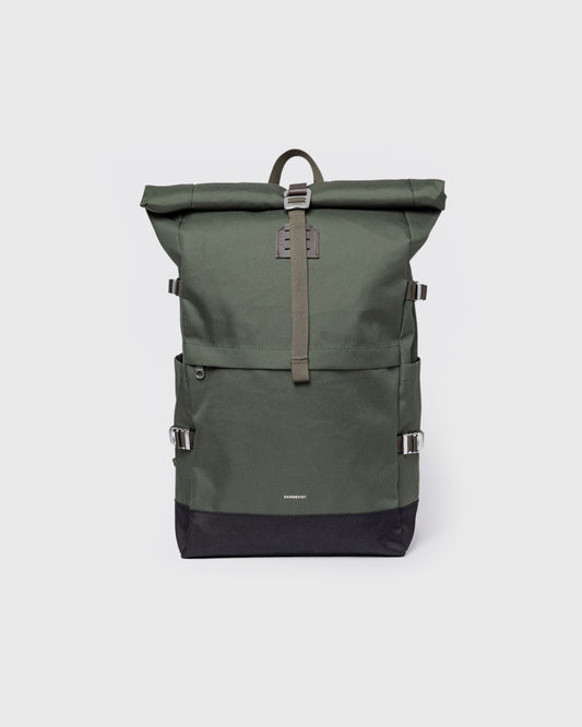 Sac à dos 26L en matières recyclées | vert "icon rolltop backpack l - dawn green with dark brown leather"