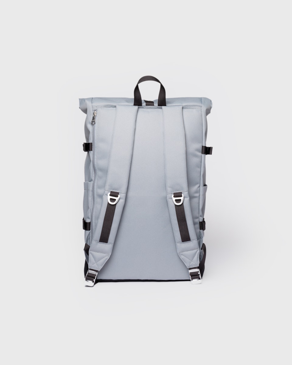 Sac à dos 26L en matière recyclée | "icon rolltop backpack l - ice blue with black leather"