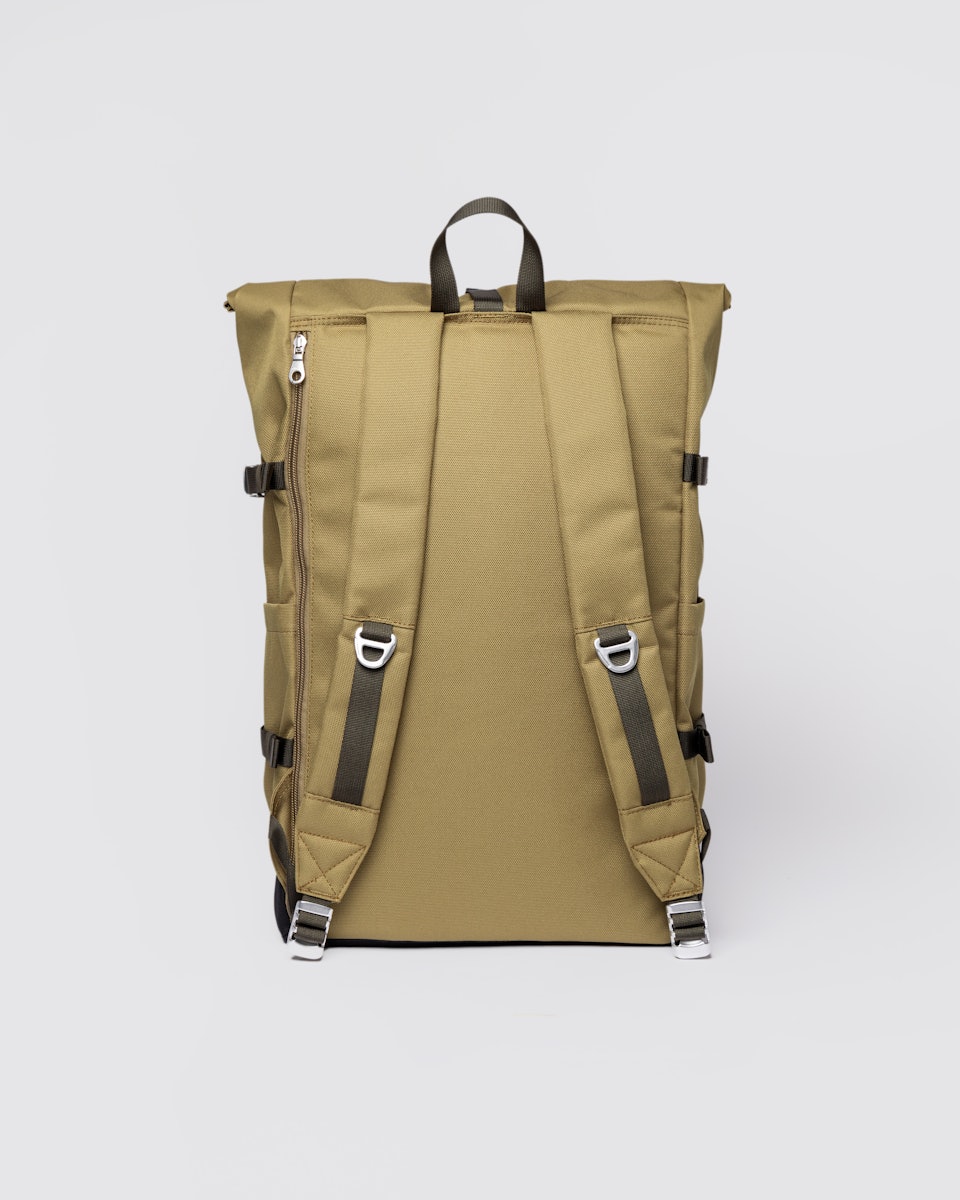 Sac à dos 26L en matières recyclées | vert "icon rolltop backpack l - olive drab with black leather"