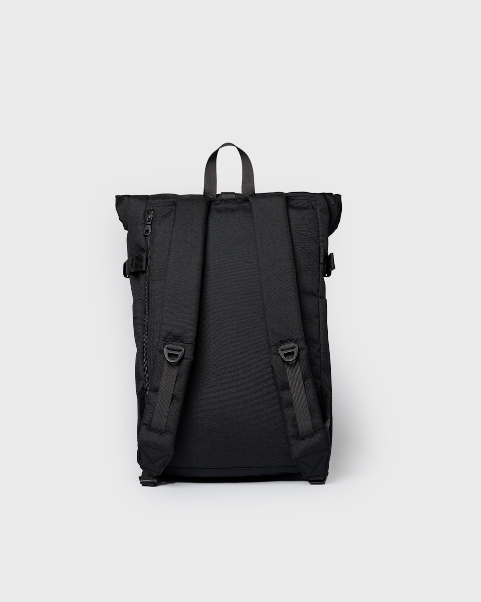 Sac à dos 23L en matière recyclée | noir "icon rolltop backpack m - black/ black with black leather"