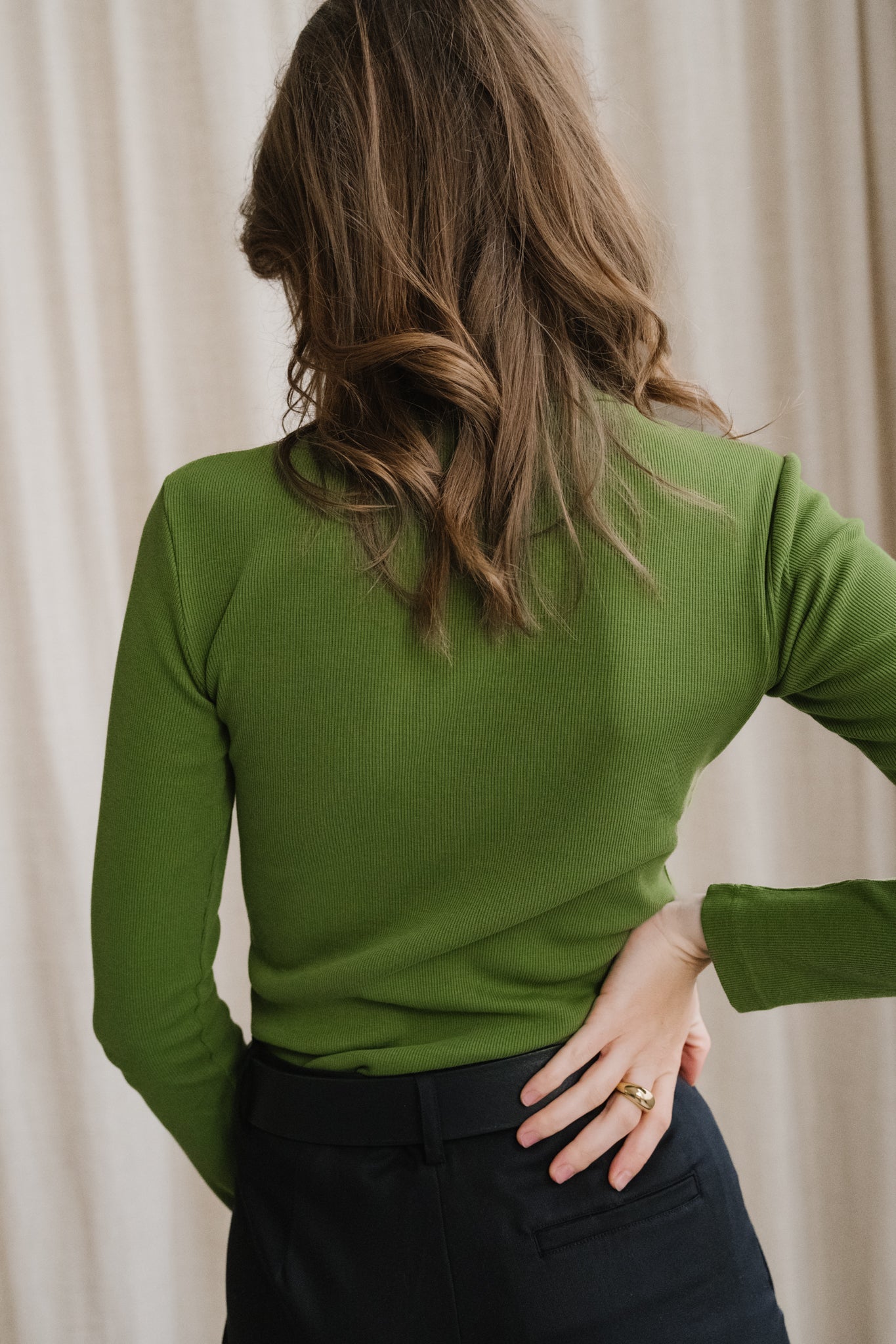 sous-Pull col montant en coton bio | vert "garden green rib aine"