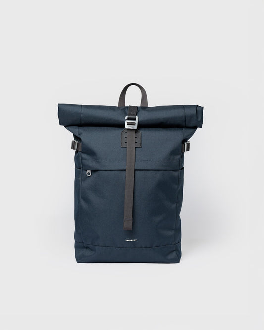 Sac à dos 23L en matière recyclée | vert "icon rolltop backpack m - navy with black leather"