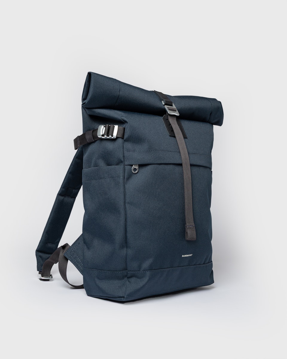 Sac à dos 23L en matière recyclée | vert "icon rolltop backpack m - navy with black leather"