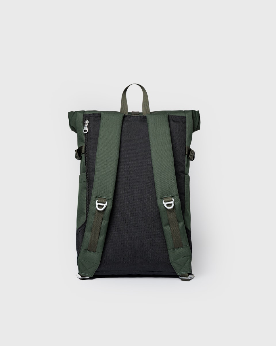 Sac à dos 23L en matière recyclée | vert "icon rolltop backpack m - dawn green with dark brown leather"