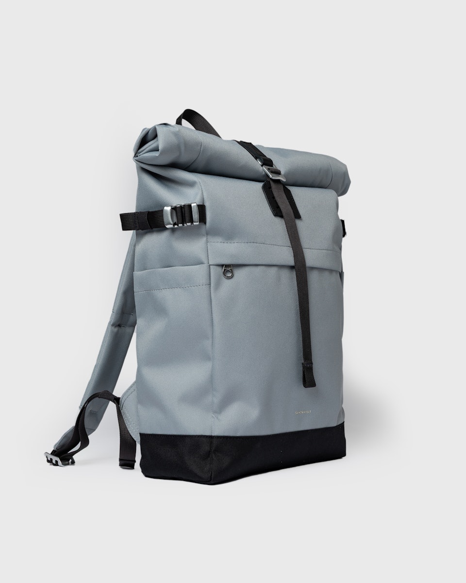 Sac à dos 23L en nylon recyclé | bleu "icon rolltop backpack m - ice blue with black leather"