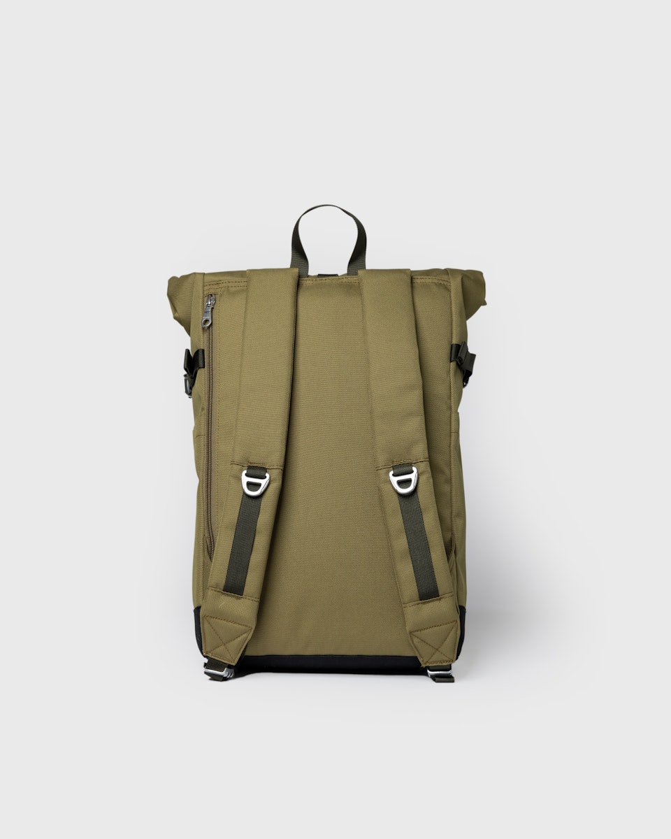 Sac à dos 23L en matière recyclée | vert "icon rolltop backpack m - olive drab with black leather"