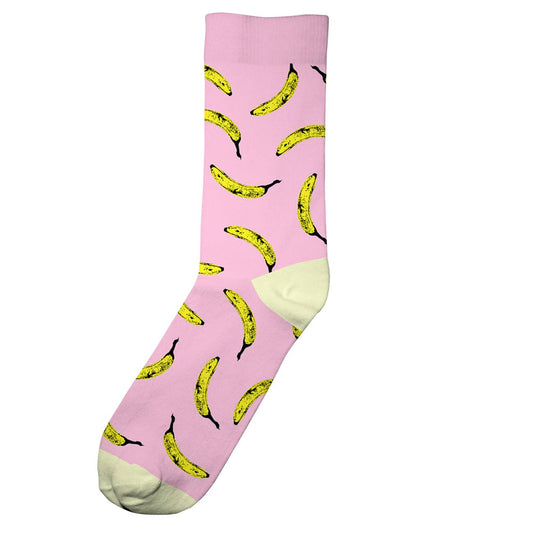 Chaussettes hautes rose motifs banane en coton bio