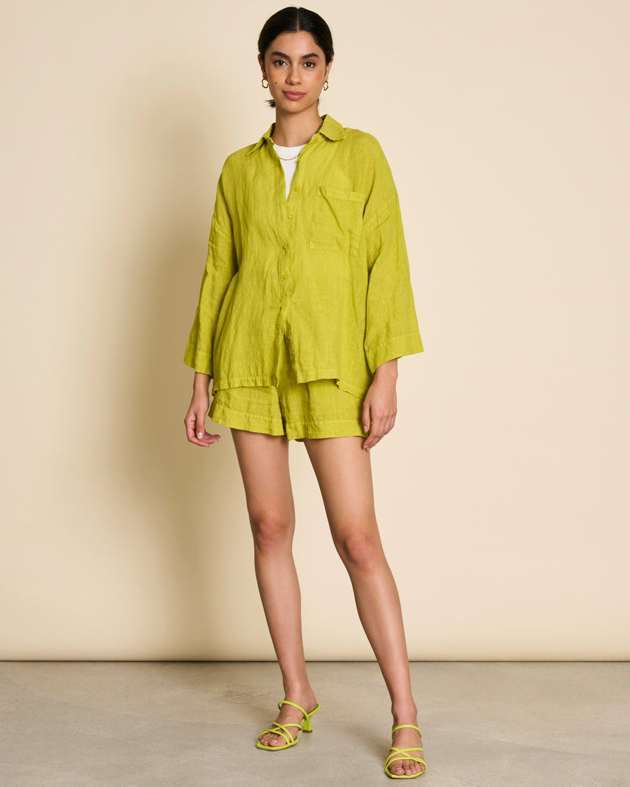 Short vert en lin - linen shorts tournai sprout