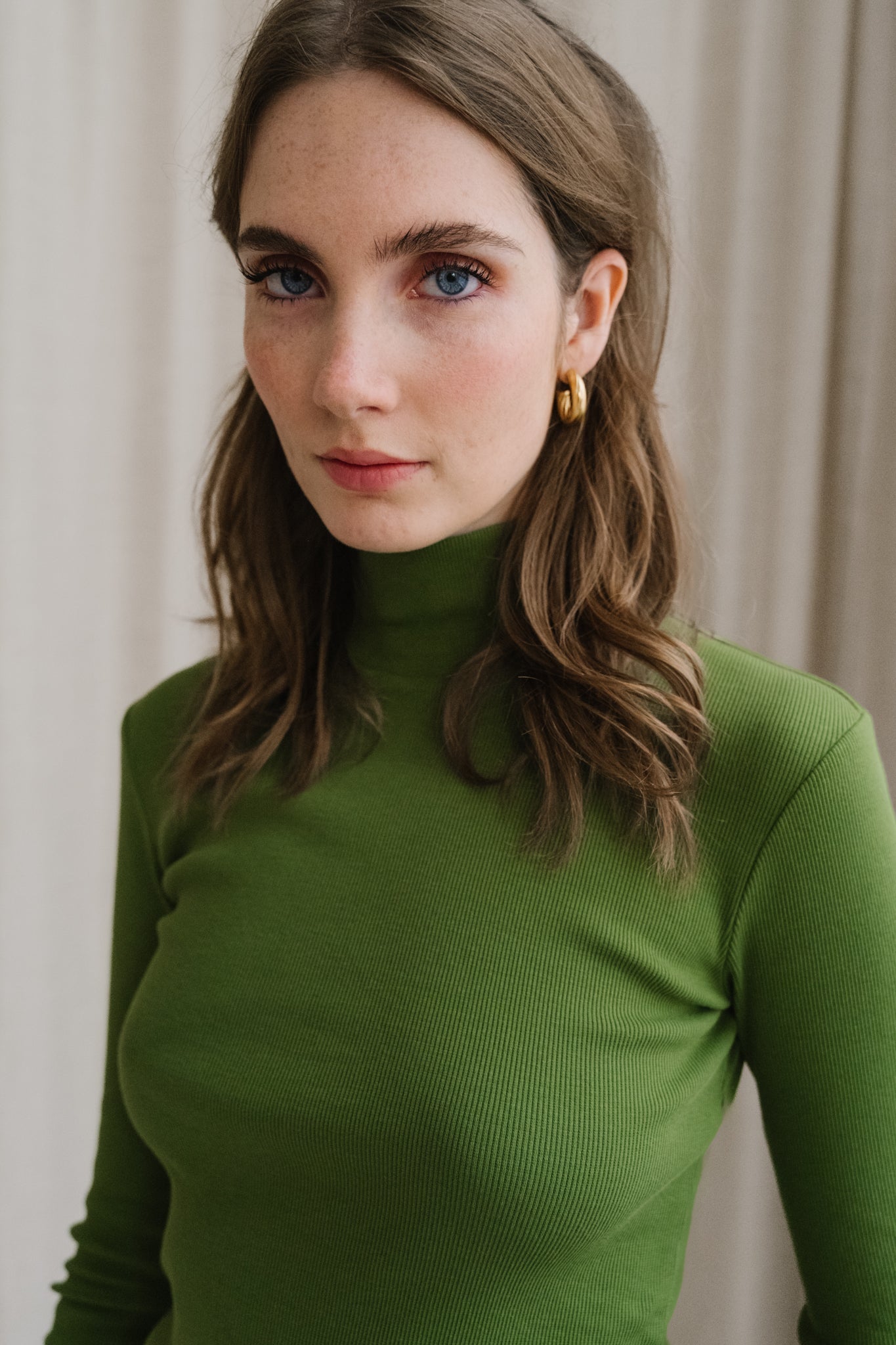 sous-Pull col montant en coton bio | vert "garden green rib aine"