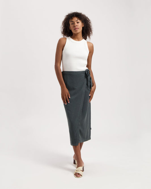 Jupe portefeuille en tencel | gris "Hanna tencel wrap skirt hs - woodland gray"