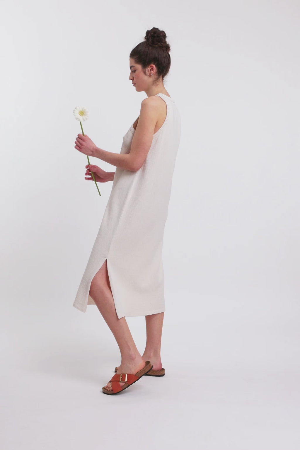 Robe longue écrue en maille de coton bio - knit summer off-white