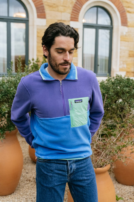 Polaire col zippé en recyclé | Tricolore "microdini bayou blue"