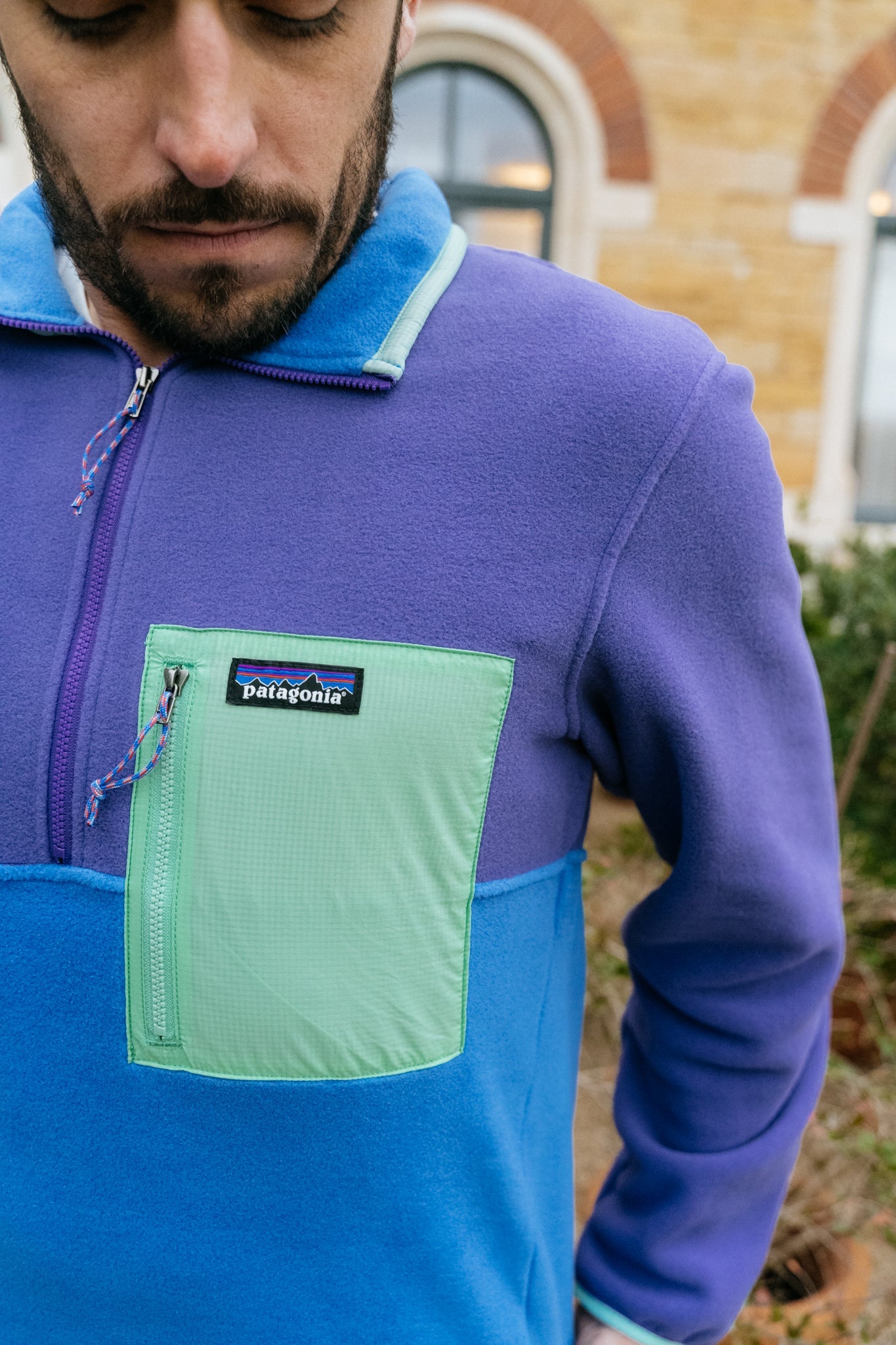 Polaire col zippé en recyclé | Tricolore "microdini bayou blue"