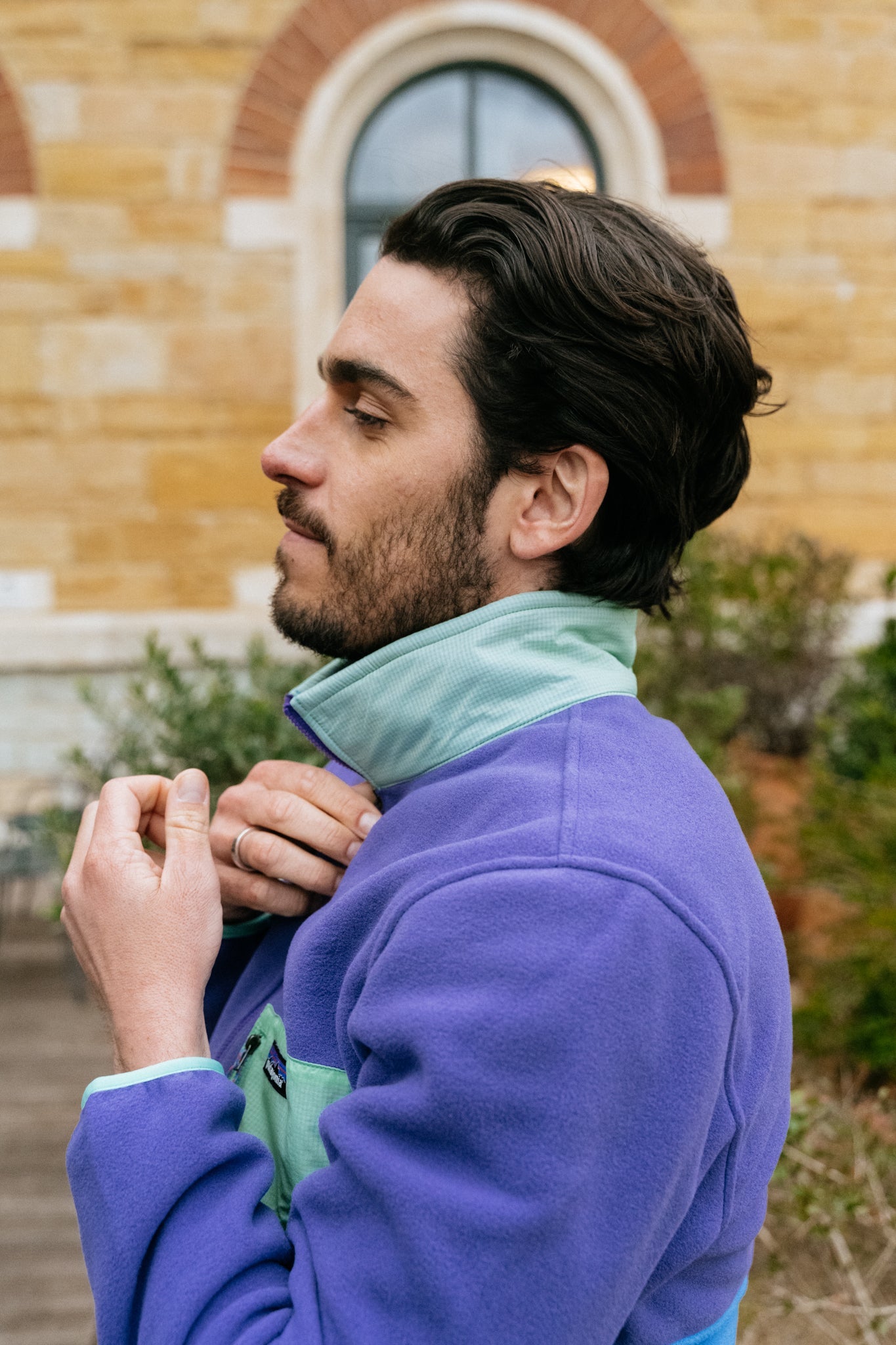 Polaire col zippé en recyclé | Tricolore "microdini bayou blue"