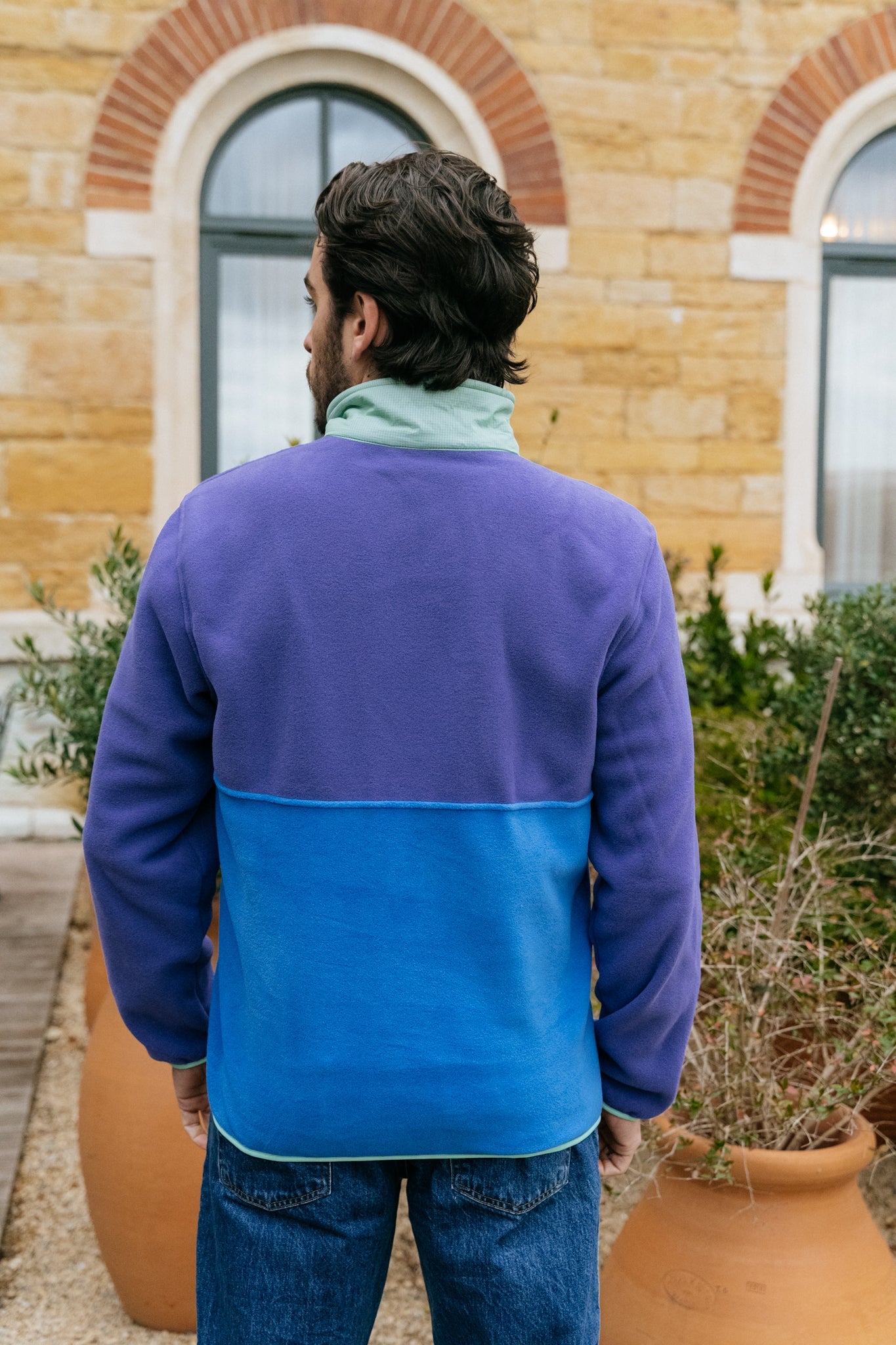Polaire col zippé en recyclé | Tricolore "microdini bayou blue"