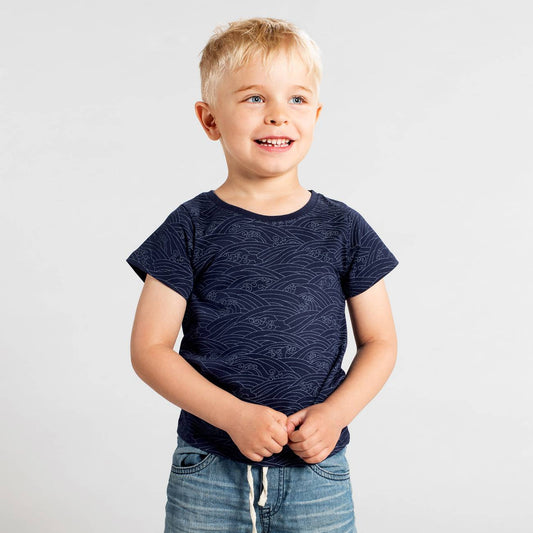 T-shirt marine à motifs en coton bio - lillehammer japanese waves estate blue