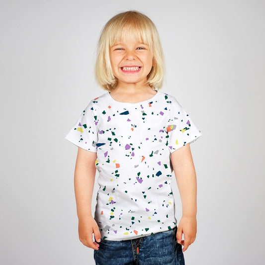 T-shirt blanc à motifs en coton bio - lillehammer terazzo white