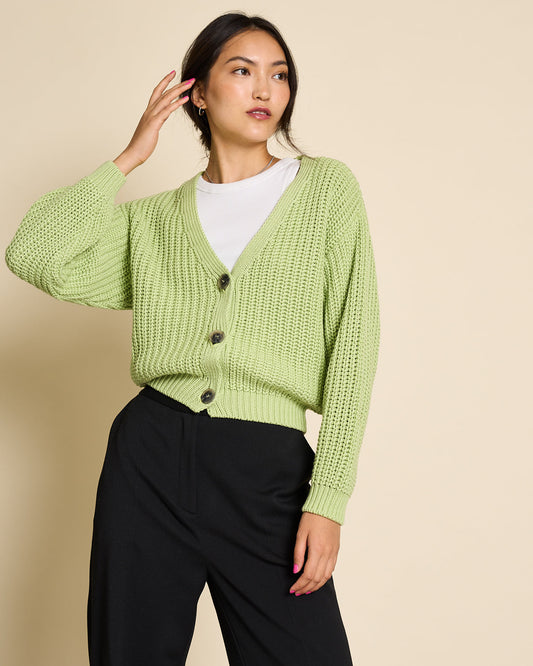 Gilet en maille de coton bio | Vert matcha "lena matcha"