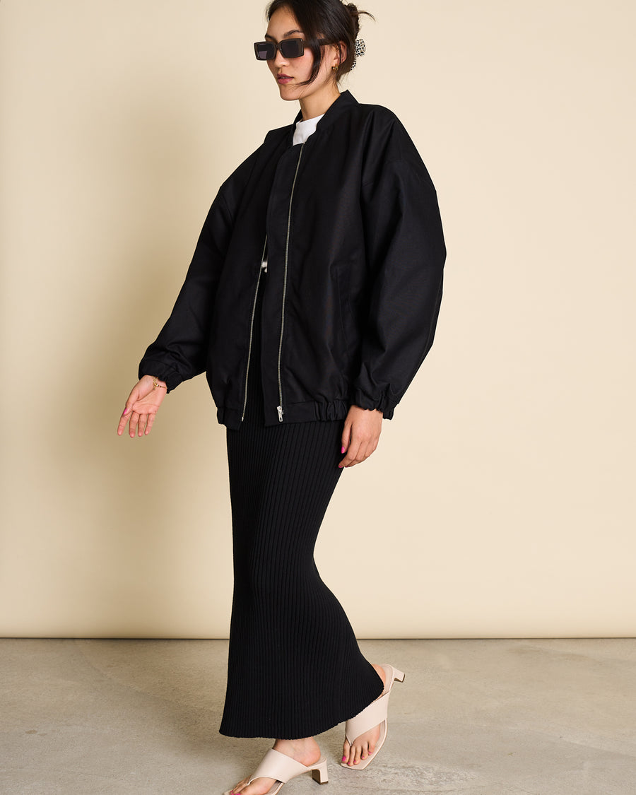 Blouson bomber oversize en coton bio | noir "naro - black"