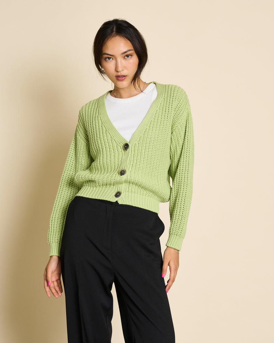 Gilet en maille de coton bio | Vert matcha "lena matcha"