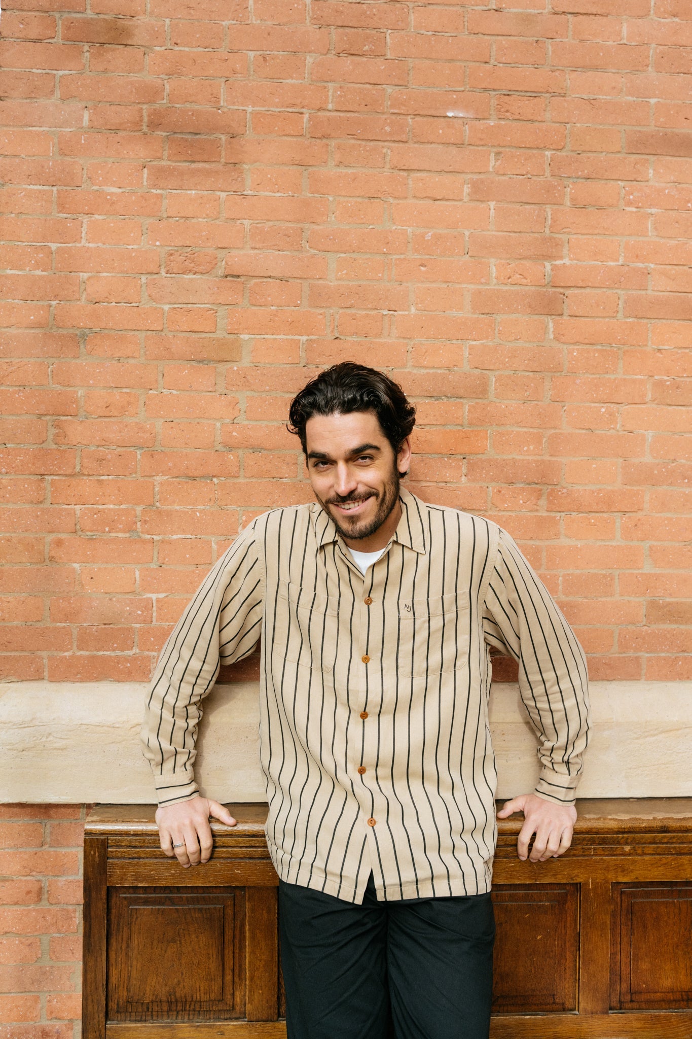 Chemise à rayures écru en tencel - vincent fluid stripe cream