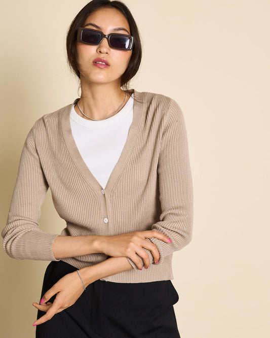 Cardigan beige en ecovero - cascais almond