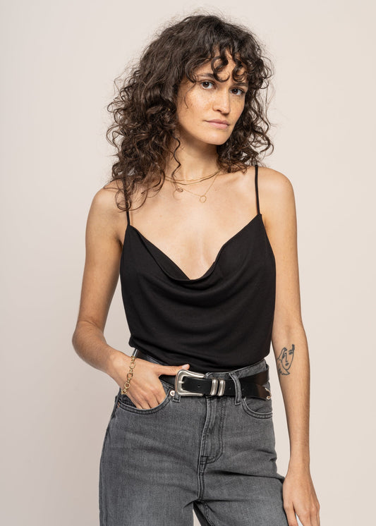 Top col v noir en tencel - Helen