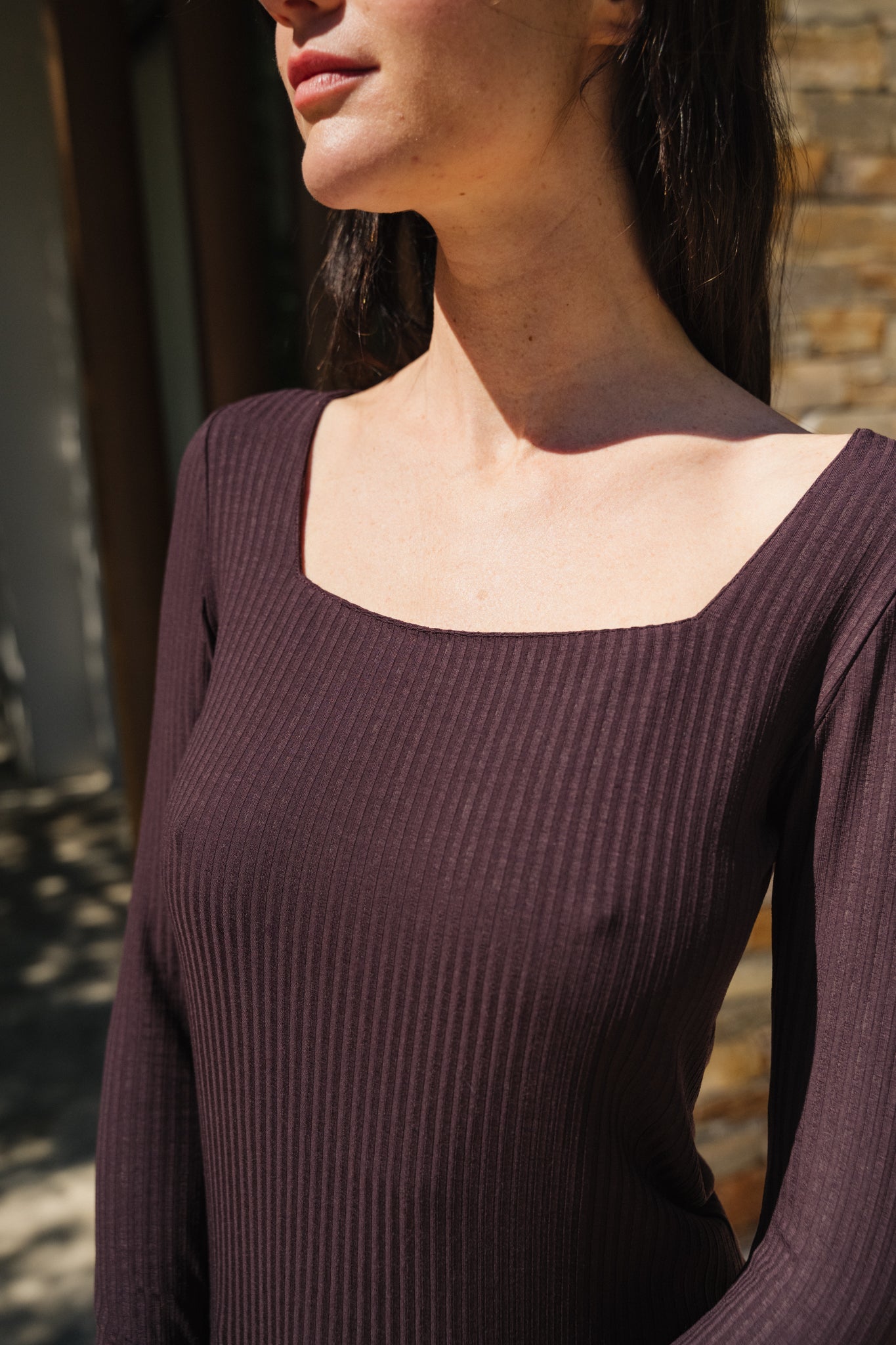Top côtelé manches longues en tencel | marron "fria espresso"