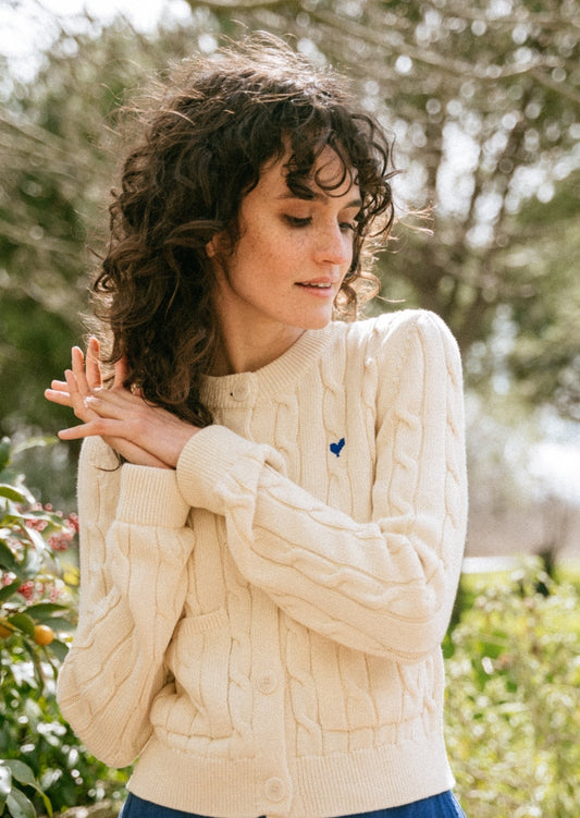 Cardigan à torsades en coton bio | écru "juliaanas oatmilk"