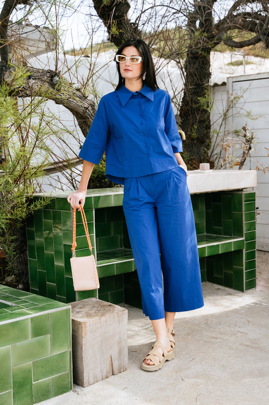 Pantalon ample court en coton bio | bleu "Breezy buzz culotte trousers - blue"