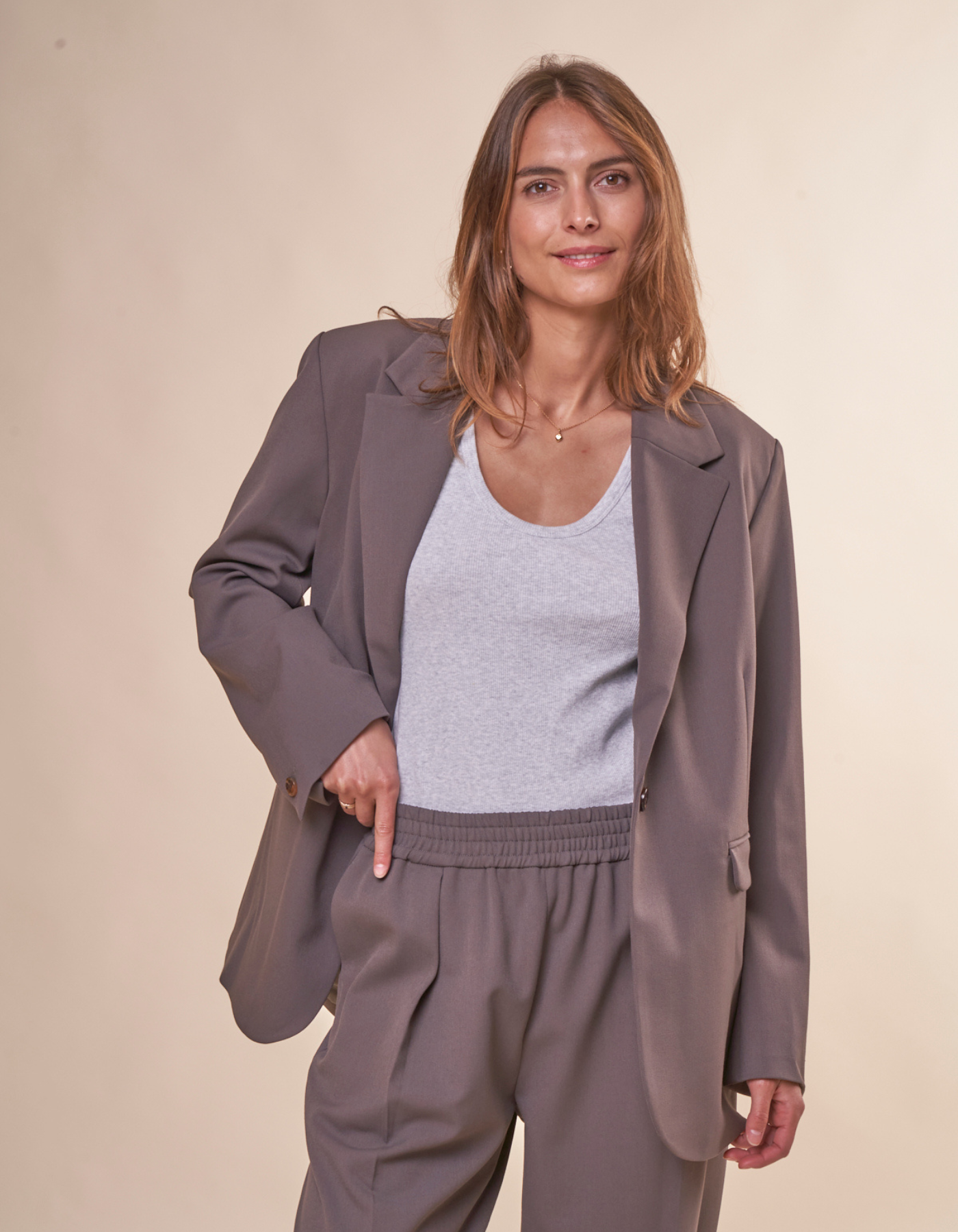 Pantalon ample en recyclé et ecovero | Gris "julia trousers dark brindle"