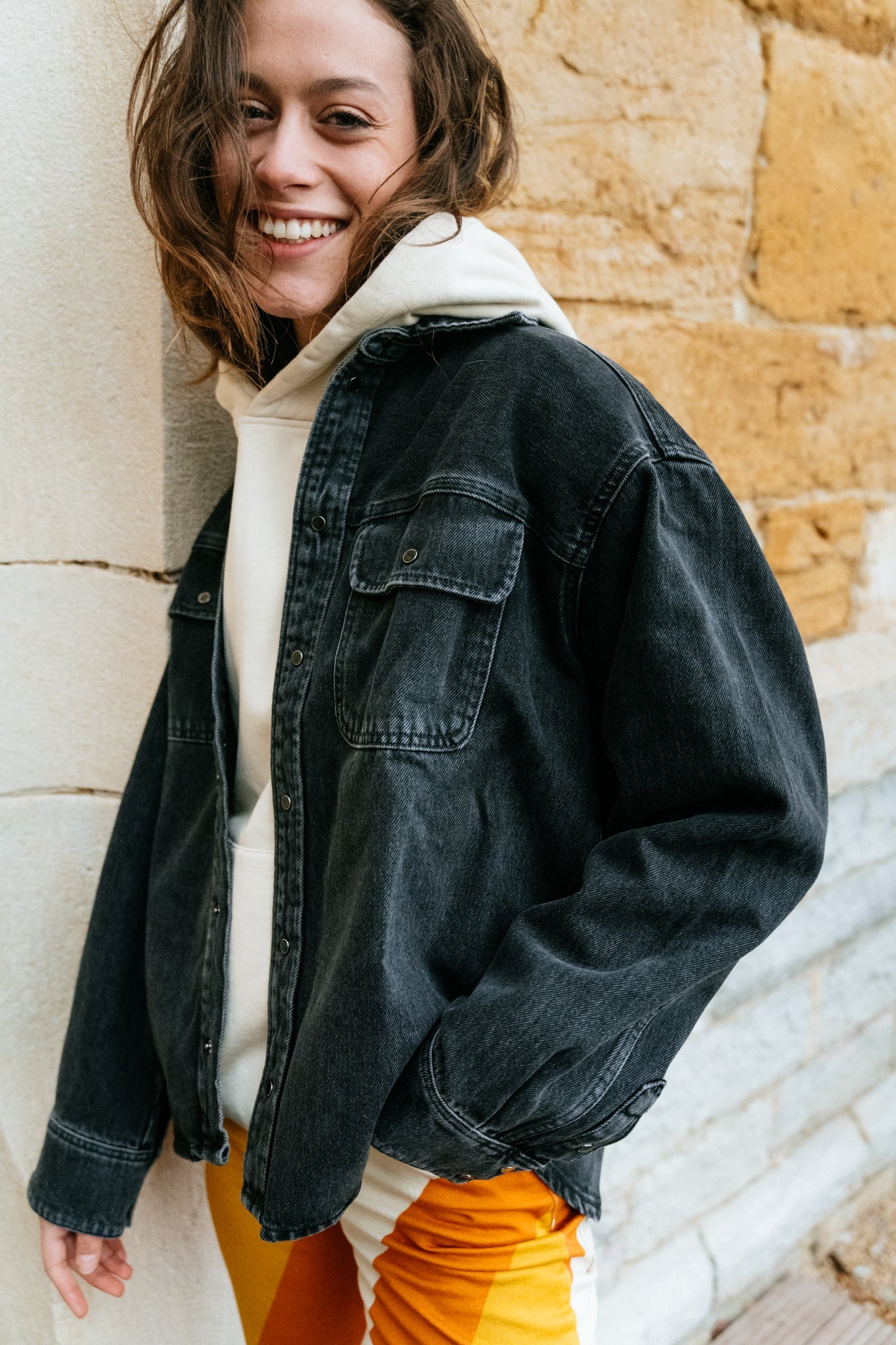 Veste en jean noire en coton bio - ellen overshirt black blizzard