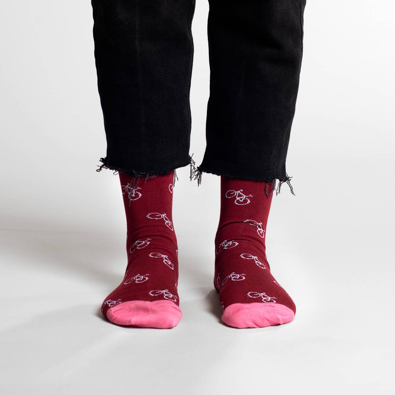 Chaussettes hautes bordeaux motif vélo