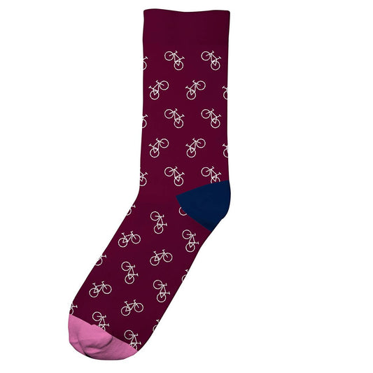 Chaussettes hautes bordeaux motif vélo