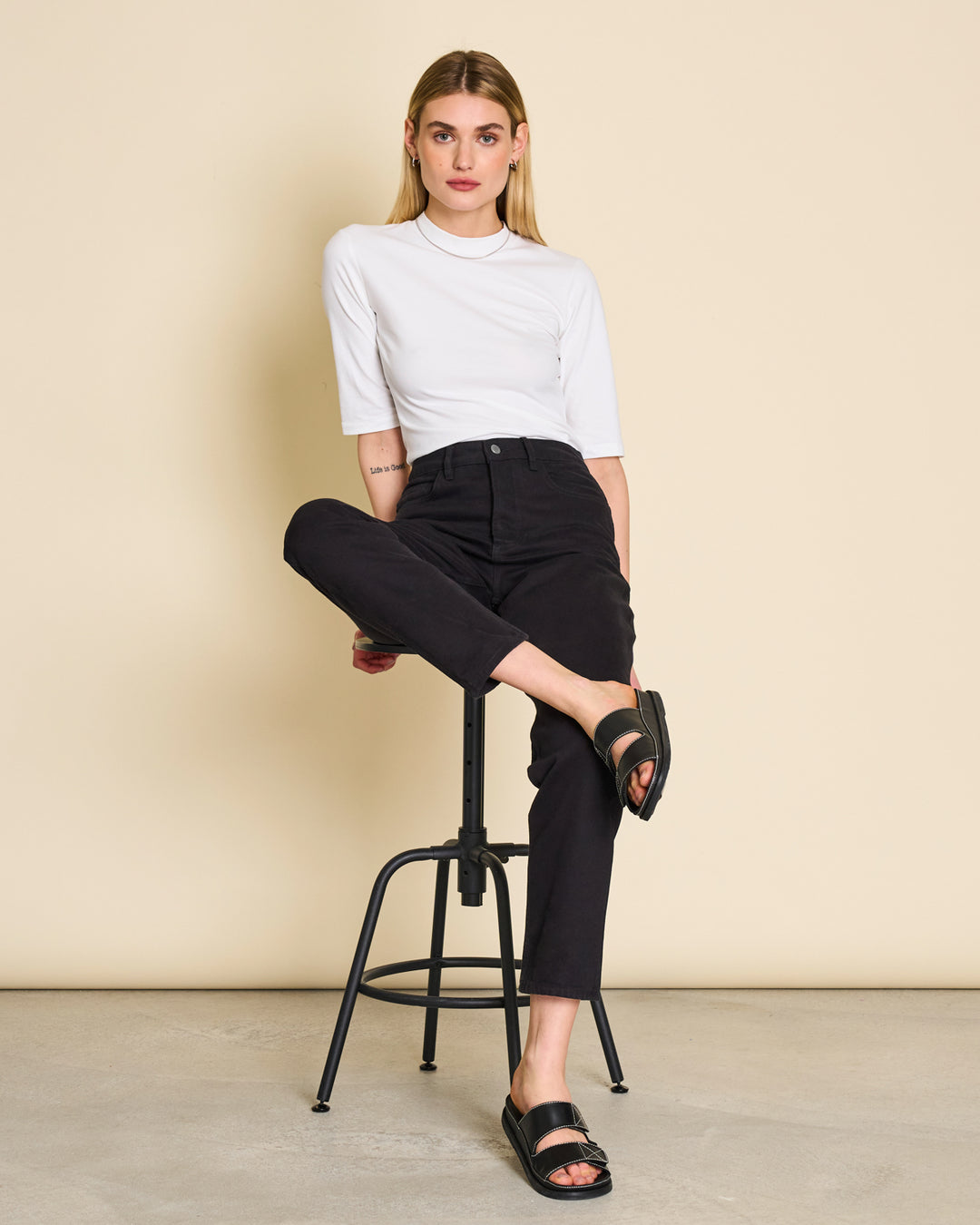 T-shirt manches courtes col cheminée blanc en coton bio - nina white